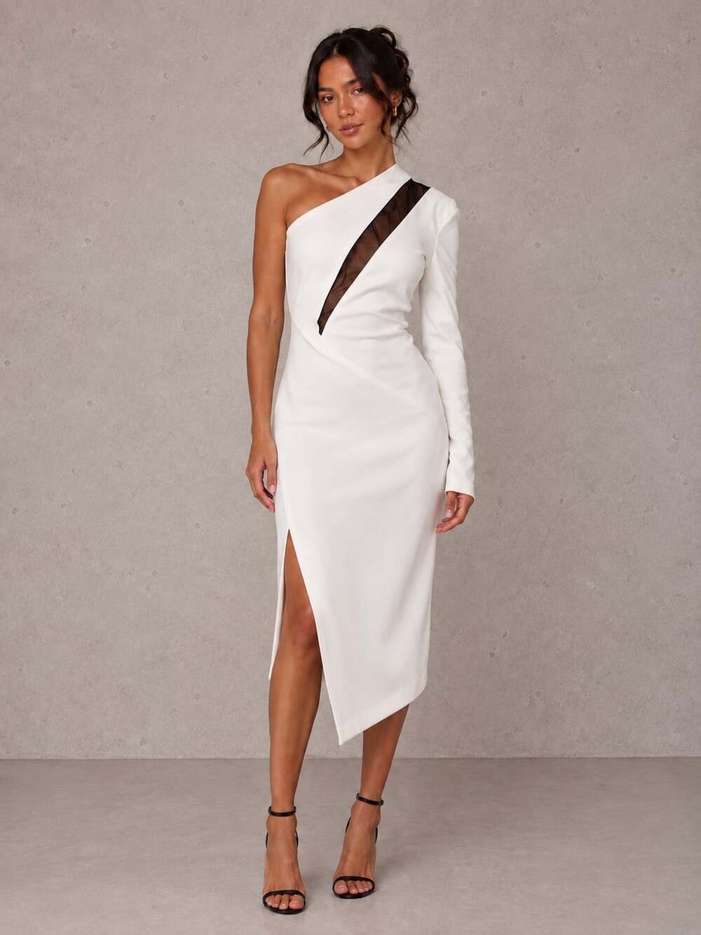 Hamel by Melina Harris Asymmetric One Shoulder Midi Dress Mesh Cutout Size Small